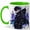 Green, variant on Cyber Anime Warrior Coffee Mug, Dark Fantasy Hero Mug, Gamer Birthday Christmas Gift for Men, Blue Purple Energy Urban Character Art, 11 oz White Ceramic Coffee Cup