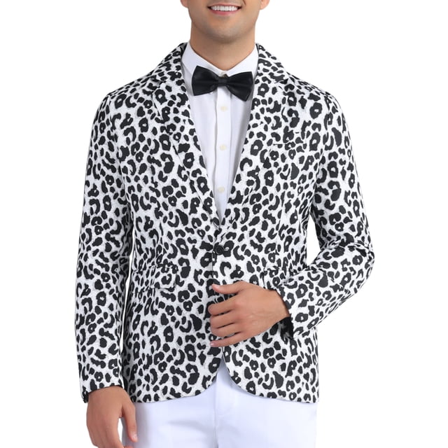 BLAZERS PARA HOMBRES INSPIRE CHIC Estampado de Animales Solapa con Muesca Ajuste Slim 2XL Negro Blanco