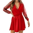thumbnail image 2 of Blczomt Women's Dress Lace Long Sleeve Mini Red Dress Dressy Casual Formal Solid Wrap V Neck Dresses, 2 of 6