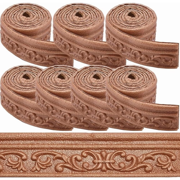 7Pcs 6.89FT x 3.14Inch Molding Peel and Stick Flexible Foam Trim Brown Self Adhesive Wallpaper Border 3D Sticky Decorative Wall Edging Foam Baseboard Mirror Border Wall Lines Decor diy