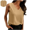 thumbnail image 2 of HomeDM Womens Sleeveless Tank Tops, Summer V Neck Solid Color Camisole Casual Basic Shirts - Khaki/L, 2 of 9