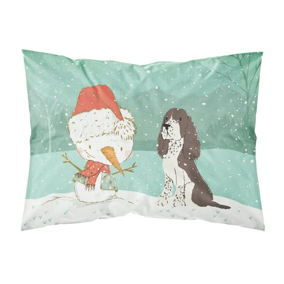 Brown English Springer Spaniel Snowman Christmas Fabric Standard Pillowcase