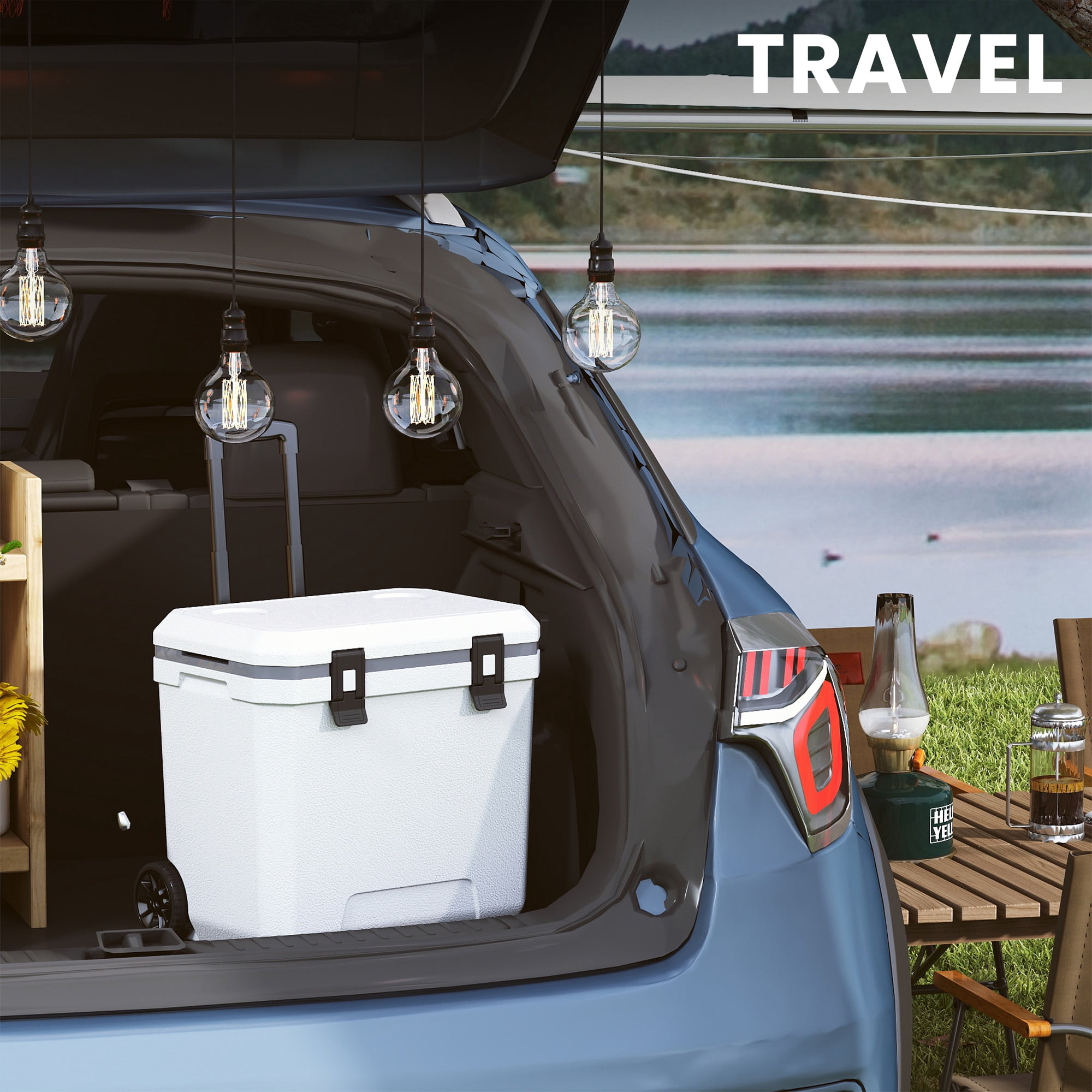 38QT Insulated Portable Cooler Box,Hard Sided Shell Wheeled Rolling Ice Chest with Handle,for Outdoor Camping Travel Car