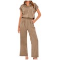 thumbnail image 3 of vigerkar Womens 2 Piece Outfits 2025 Spring Summer Casual Vacation Outfits Short Sleeve Tops with Wide Leg Pant Sets Khaki, XXL, 3 of 9