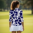 thumbnail image 5 of Uorisanigo Blue Cow Print Women's Golf Top Breathable Polyester Spandex Fabric Moisture Wicking Tennis Activewear Soft Stylish Outing Wear with Zipper 3/4 Sleeve Pullover Size 2XL, 5 of 7
