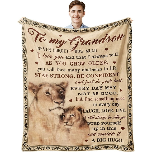 Grandson Gifts Blanket - Grandson Gifts from Grandma - Gifts for Grandson - Grandson Gifts from Grandpa/Nana - Grandson Birthday Gift - Graduation Party Gift Ideas Decor Throw Blankets 60"X50"