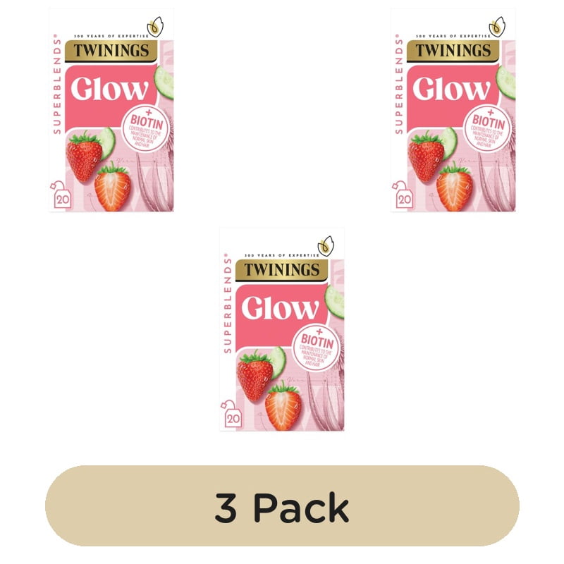 Twinings Superblends Glow with Strawberry, Cucumber & Green Tea 20's, British Import (Pack of 3)