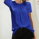 thumbnail image 2 of Camiseta de manga corta para mujer, cuello redondo plisado, tipo suelto, camiseta informal para uso de verano, azul XXL, 2 of 6
