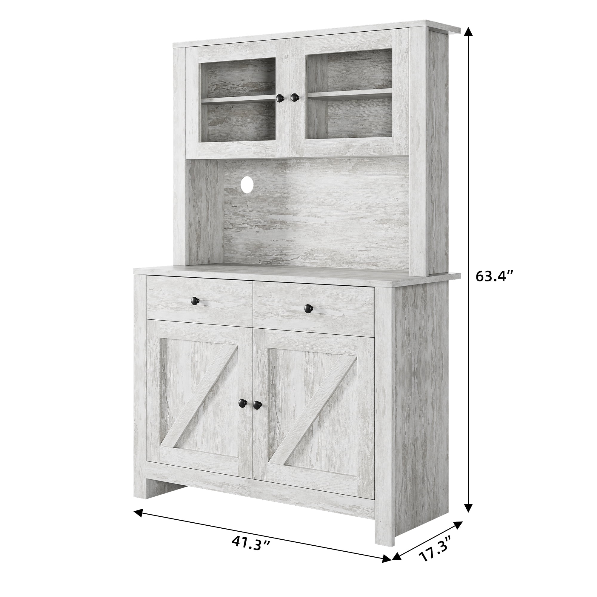 63.4"H Kitchen Pantry Cabinet with Microwave Stand, Freestanding Hutch with Drawers, Doors & Adjustable Shelves, Buffet Cabinet with Storage, Food Pantry for Kitchen, Dining Room