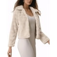 thumbnail image 4 of Unique Bargains Veste Courte en Fausse Fourrure pour Femmes, Col Rabattu, Ouverte devant, Khaki Clair TG, 4 of 6