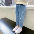 thumbnail image 6 of WOYY Bigs Girl's Jeans Hearts Embroidery Stretch Denim Pants Elastic Waist Loose Trousers, 6 of 7