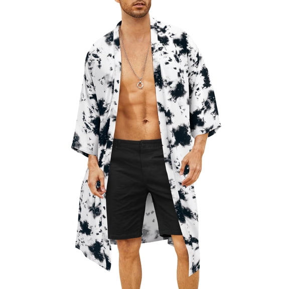 COOFANDY Men's Lightweight Kimono Robe Jacket Printed Japanese Style Bathrobes Casual Open Front Long Cardigan Coat Outwear