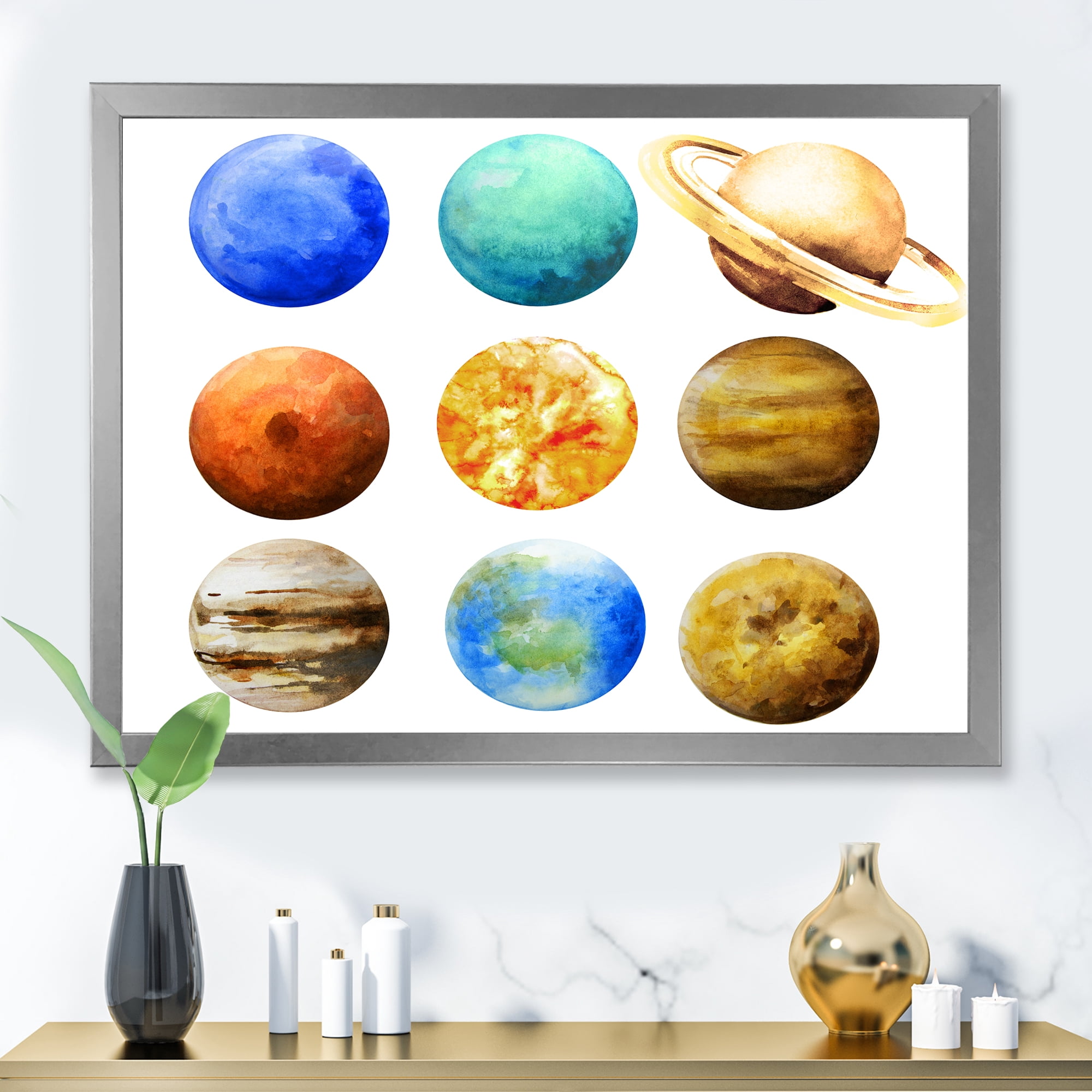 Designart 'Different Planets In Orbit' Modern Framed Art Print