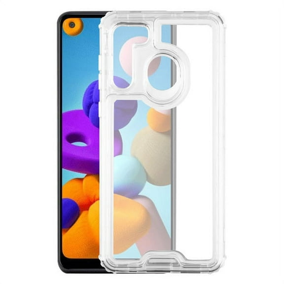 Samsung Galaxy A21 Phone Case Hybrid Full-Body 3 Layers Shockproof Frame Non-Slip Grip Bumper Armor impact Hard & TPU Rubber Silicone Protective CLEAR Transparent Cover for Samsung Galaxy A21 [2020]