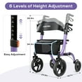 thumbnail image 5 of COSYWILL Rollator Walkers with Seat for Seniors, Foldable 10" Big Wheels All Terrain Rolling Walker,Adjustable Handles, Mobility Walker for Seniors,Purple, 5 of 9