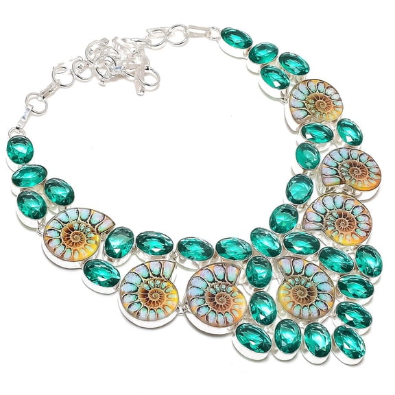 Natural Ammonite Fossil 925 Sterling Silver Jewelry Necklace 18"