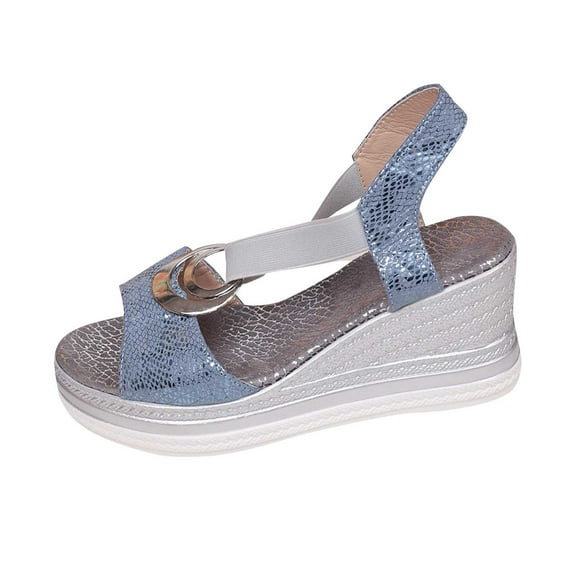 Hopeusnice Sandals for Women Open Toe Breathable Non-Slip PU Materials Summer Shoes Women's Sandals Wedge Heel Soft Trendy Arch Support Shoes Sky Blue 42