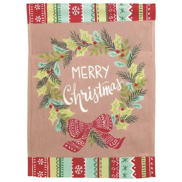 Magnolia Gardens M080134 13 x 18 in. Wreath Merry Christmas Print Garden Flag