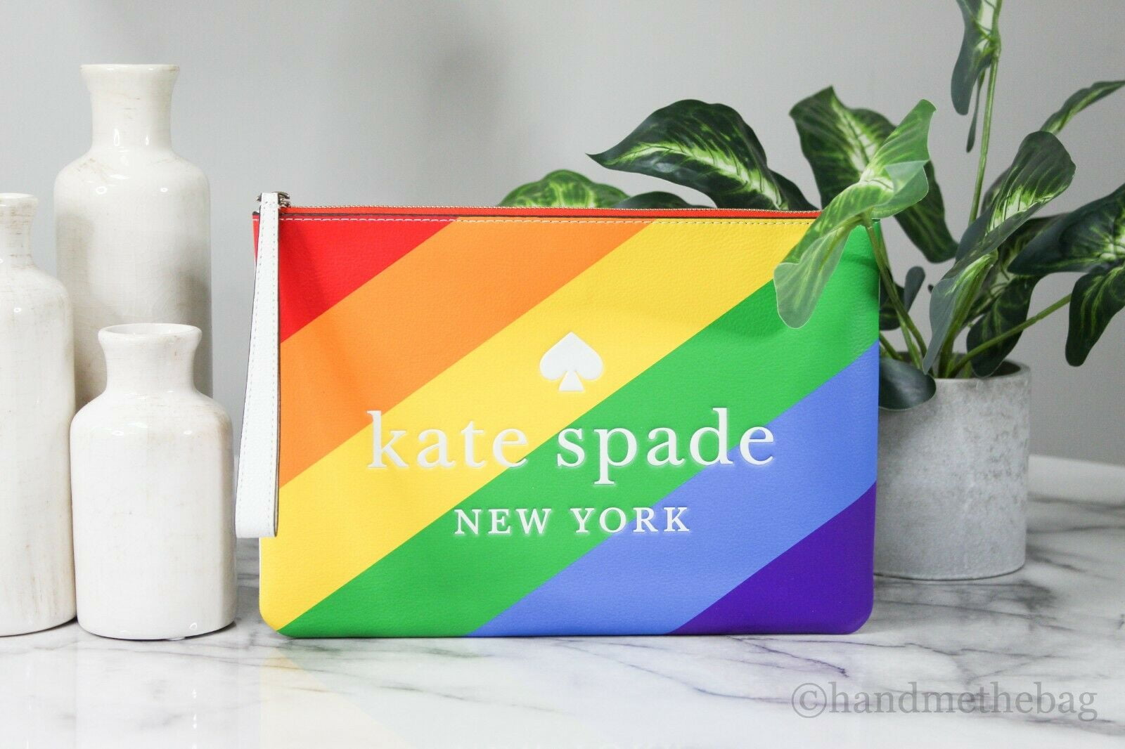 Kate Spade Pride Rainbow Pebbled Leather Large Zip Pouch Wrist Clutch  Handbag 