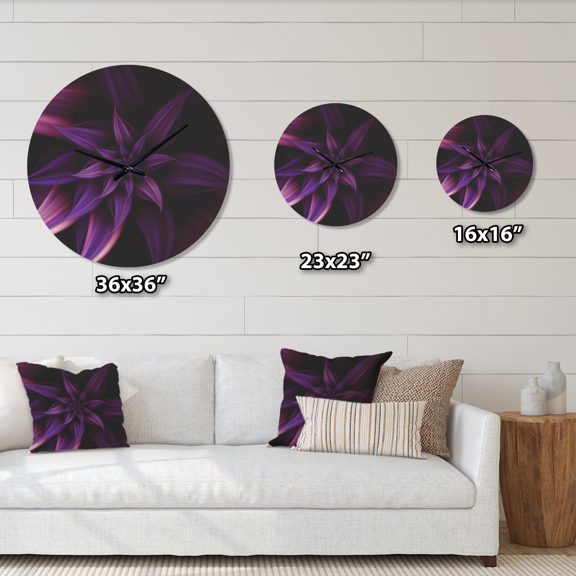 Designart 'Purple Fractal Flower' Modern Wood Wall Clock