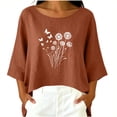 thumbnail image 5 of Fengqque Women Dandelion Print Top Boat Neck 3/4 Sleeve Oversized Loose Irregular High Low Hem Blouse Brown L, 5 of 6