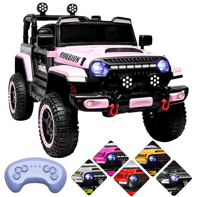 Camioneta eléctrica Montable para niños JOYKOO Control remoto Luz 12v Rosa Claro
