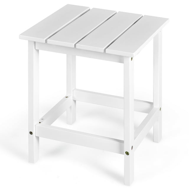 Costway Table d'Appoint de Patio 15 Pouces Carré à Lattes en Bois pour Café, Jardin, Terrasse, Blanc