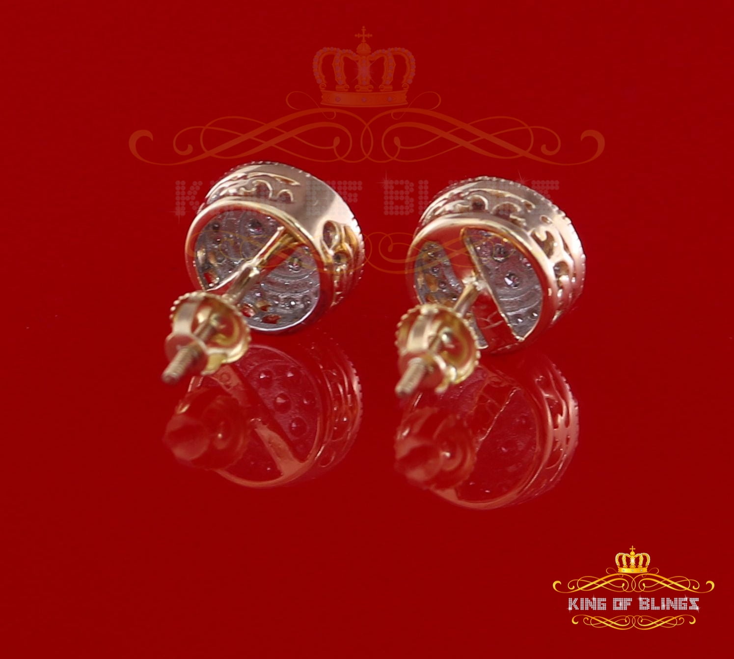 King of Bling's 10K Real Yellow Gold Real Diamond 0.50CT Men's/Women's Stud Round Earring