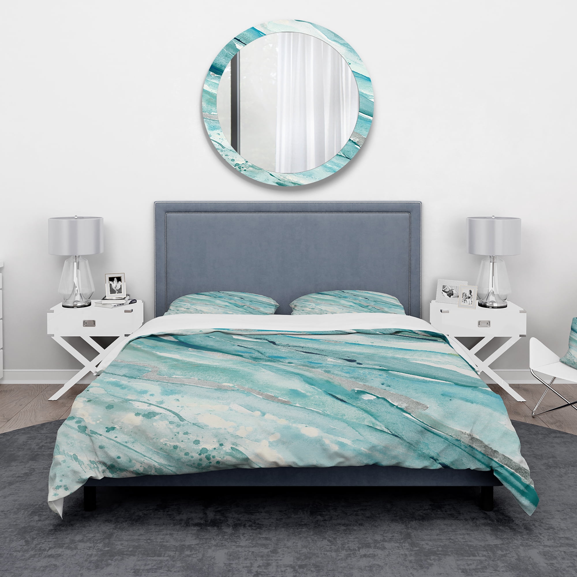Designart 'Silver Springs I Blue Green' Farmhouse Duvet Cover Set