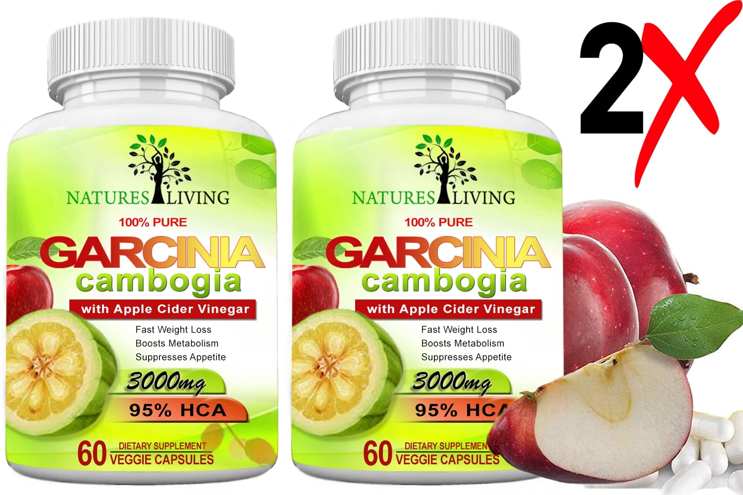 Natures Living Apple Cider Vinegar with 95% HCA Garcinia Cambogia 3000mg Weight Loss Supplement (120 Capsules)