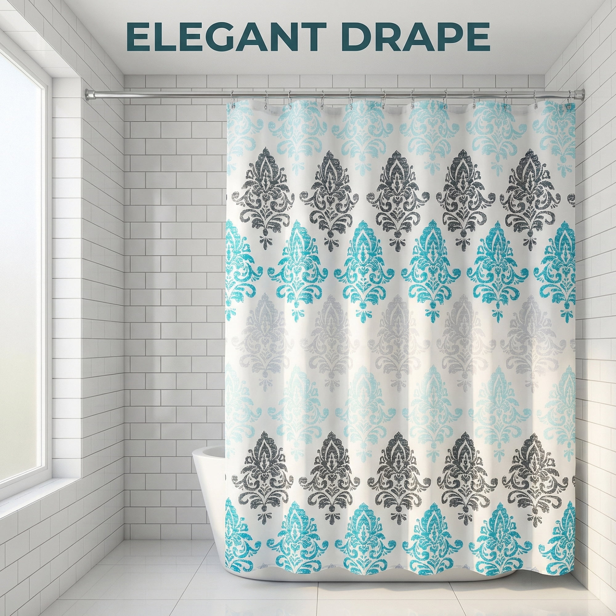Unique Bargains Bohemian Waterproof Shower Curtain Sets with Hooks Turquoise 71"W x 71"L
