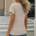 thumbnail image 4 of Tops de Mujer, Manga Corta Sólida Cuello Redondo Botón Arriba Blusa Casual de Negocios, 4 of 9