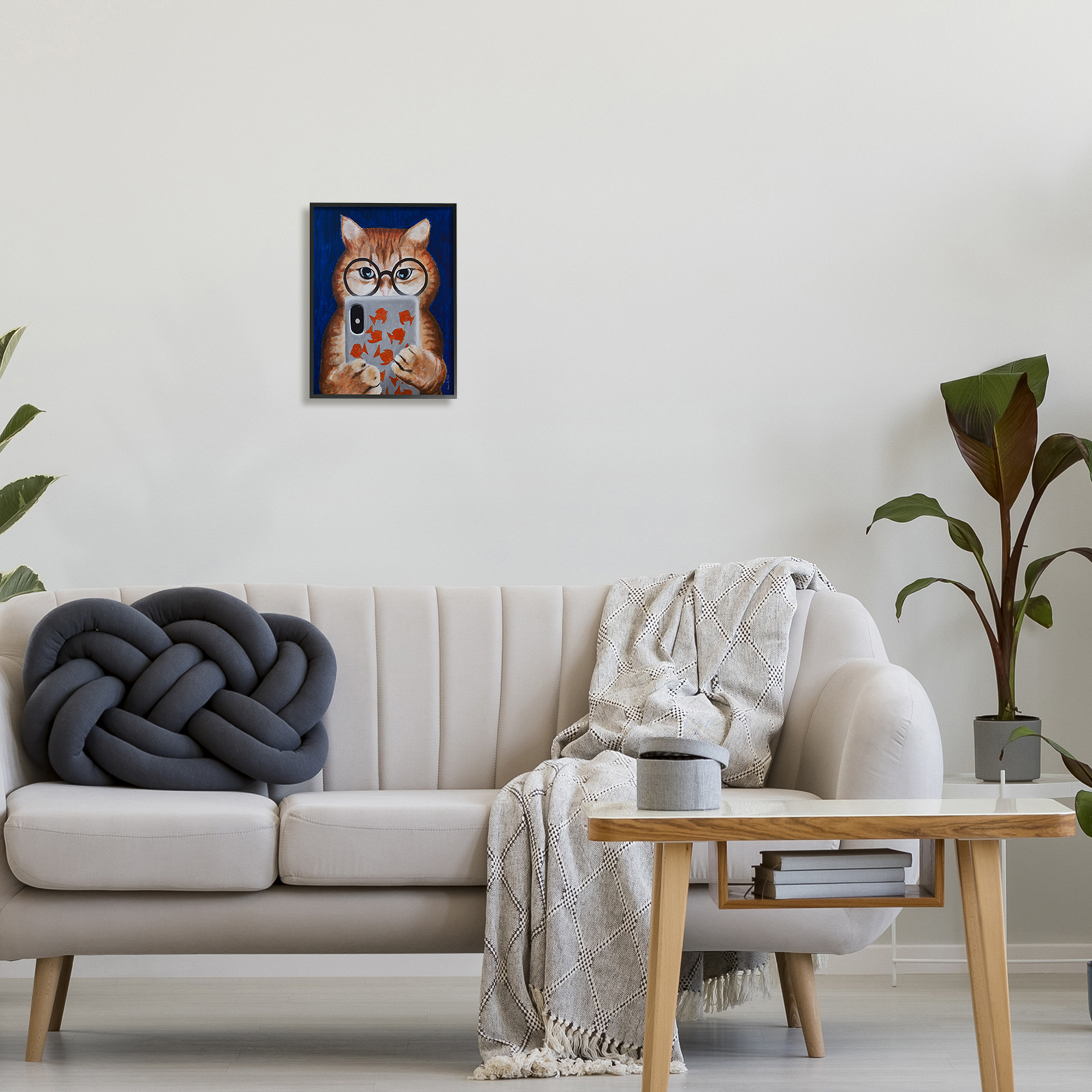 Stupell Industries Funny Cat Using Phone Texting Wearing Glasses Illustration , 11 x 14, Design by Coco de Paris