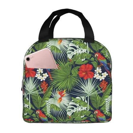 Insulated Lunch Bag for Women Men - Cute Parrot Monstera Flower Leakproof Cooler Lunch Box for Women Men  Lunch Tote Bags for Work School Picnic Travel