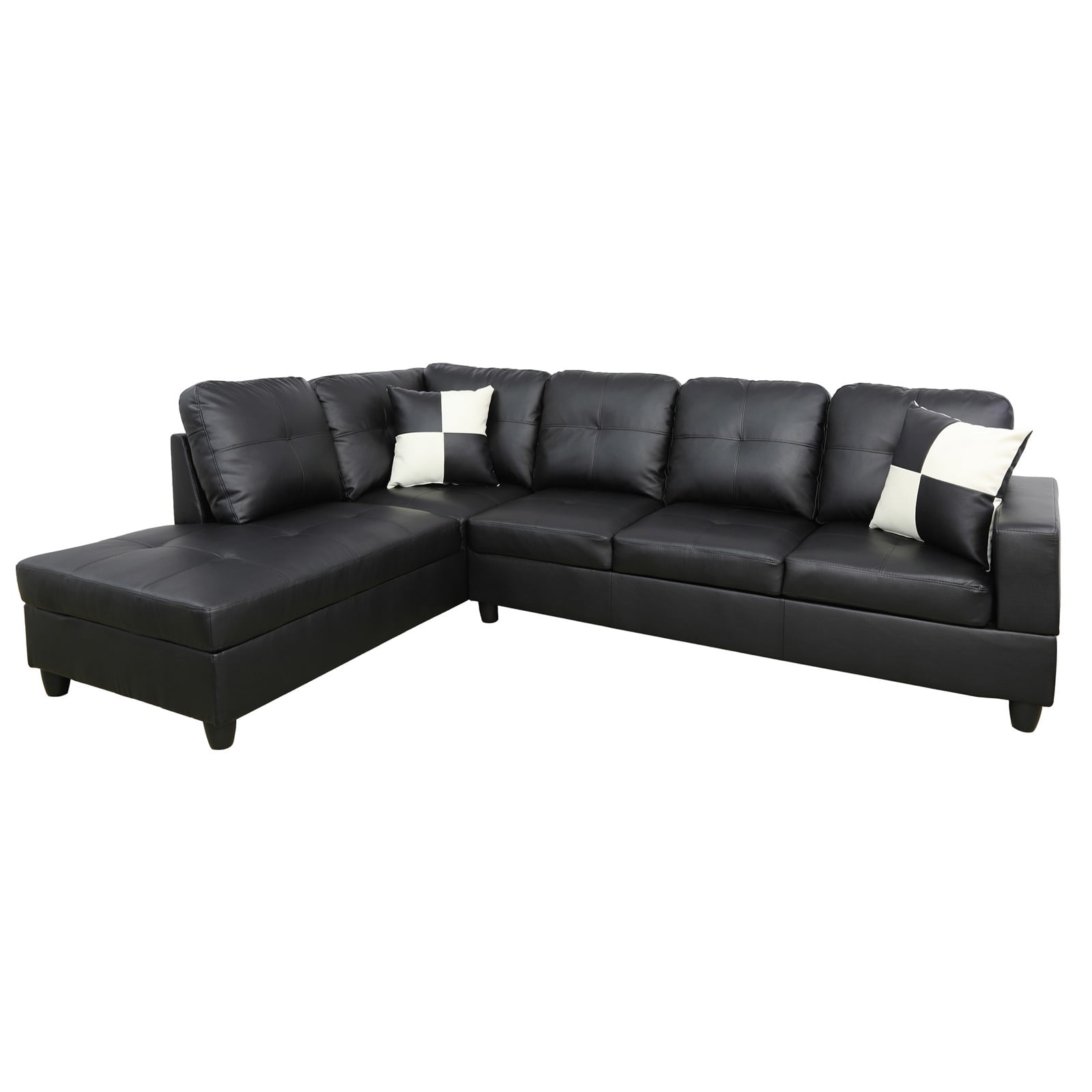 Hommoo Sofa Set, 2-Piece Faux Leather Couch Living Room Furniture Set,L-Shaped Sectional Couches and Sofa Set for Living Room,Left Side,No Ottomans,Blcak