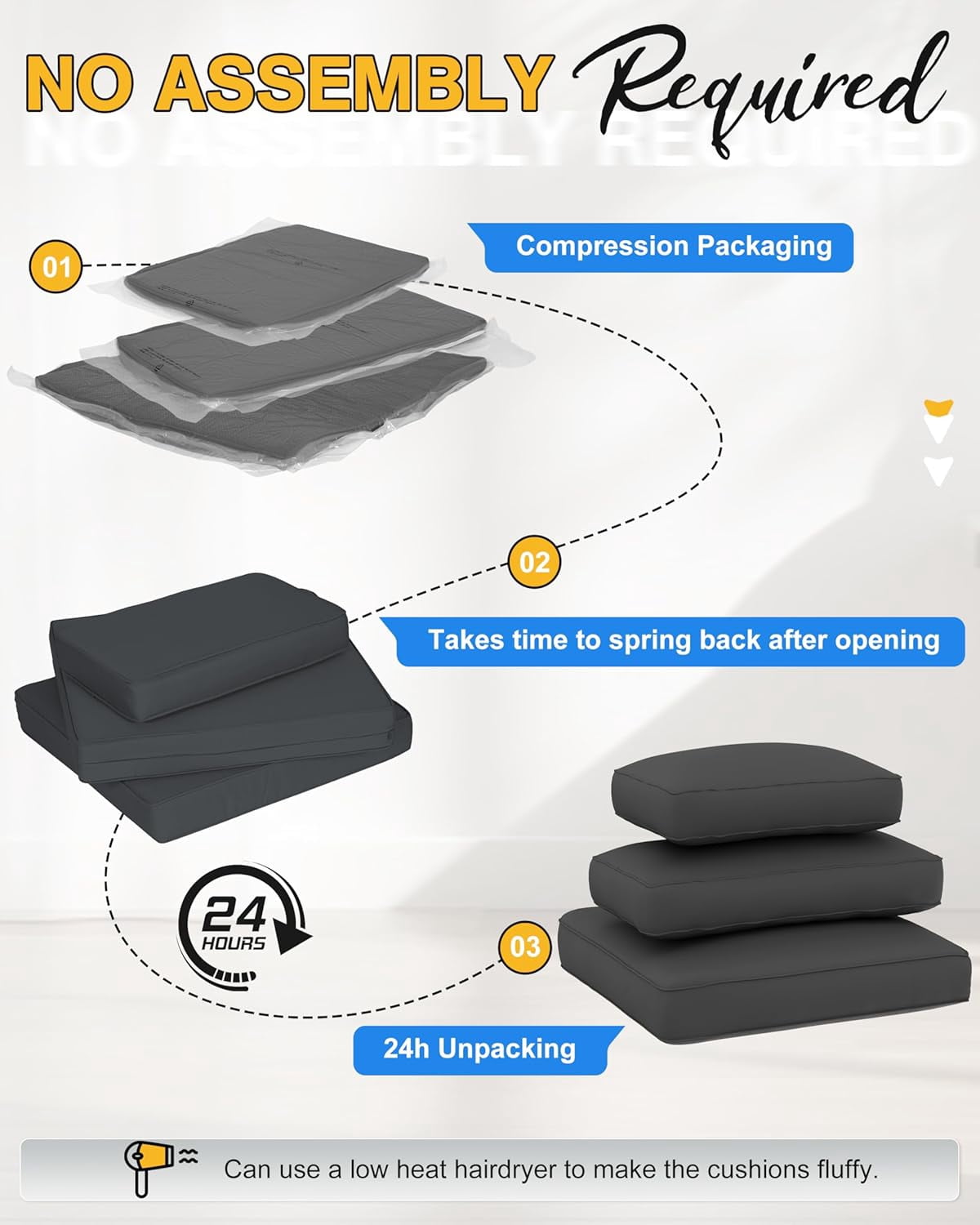 SUNCROWN 9 Piece Patio Furniture Cushions, Replacement Outdoor Cushions for 4-Seat Patio Couch, Cushions for Outdoor Sectional Sofa, Gray
