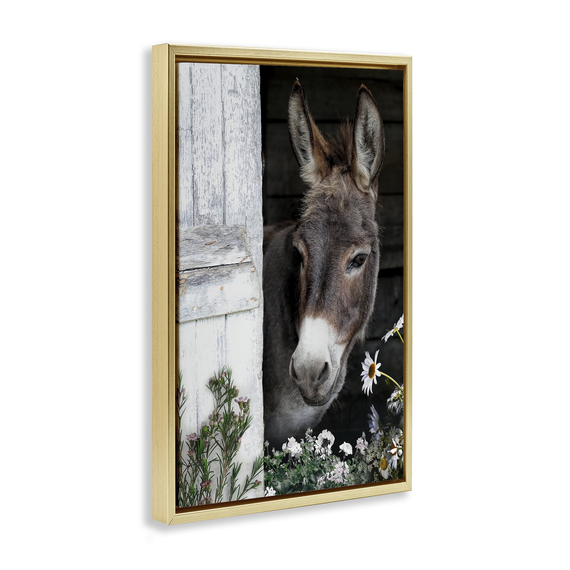 Stupell Industries Gentle Donkey Peering from Barn Gold Framed Floater Canvas Wall Art, design by CAD Designs
