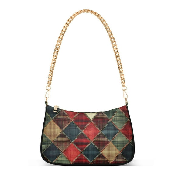 FORMRS Womens Shoulder Bag with Chain Strap Clutch Purse Cute Tote Handbag, Dark Tartan Pattern