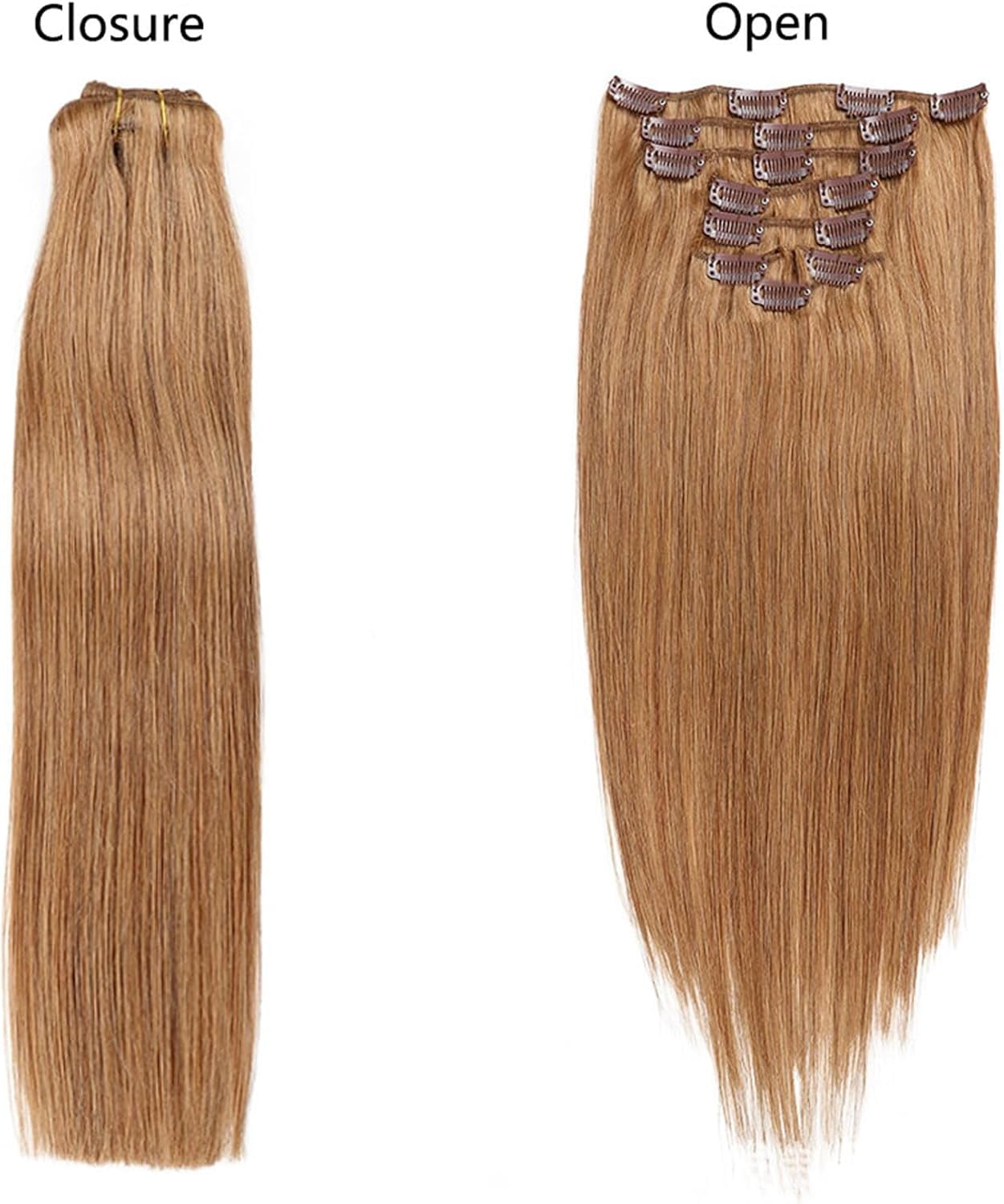 Aorsher Clip in Hair Extensions Human Hair, 7Pcs Golden Brown Double Weft Silky Straight, Remy Human Hair, Thick Clip in Real Hair Extensions for Women, 24Inch