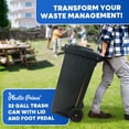 thumbnail image 3 of Plastic Prince 32 Gallon Step-On Large Outdoor Trash Can with Lid and Wheels - Outside Plastic Rolling Garbage Can - Rollout Commercial Heavy-Duty Container Barrel, Gray, 3 of 9