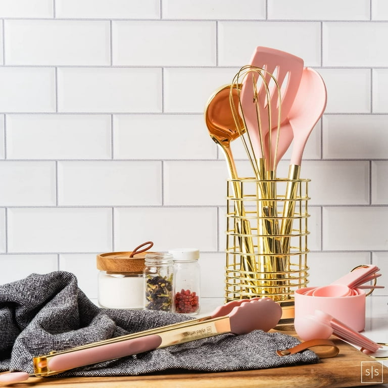 Styled Settings Gold & Pink Silicone Kitchen Utensils Set
