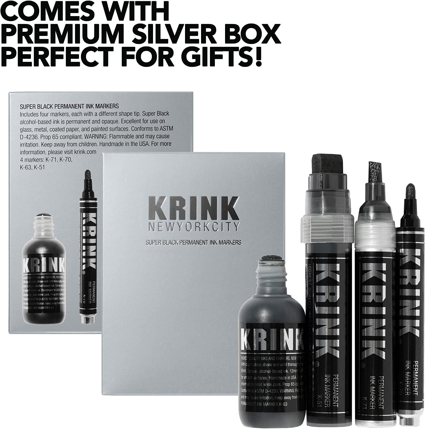 Krink Super Black Permanent Ink Markers - Set of 4