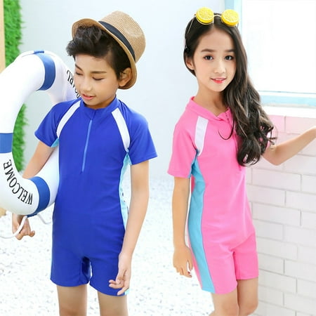 Children Boy Girl Summer Swimming Suits with Zipper Quick-swimming ...
