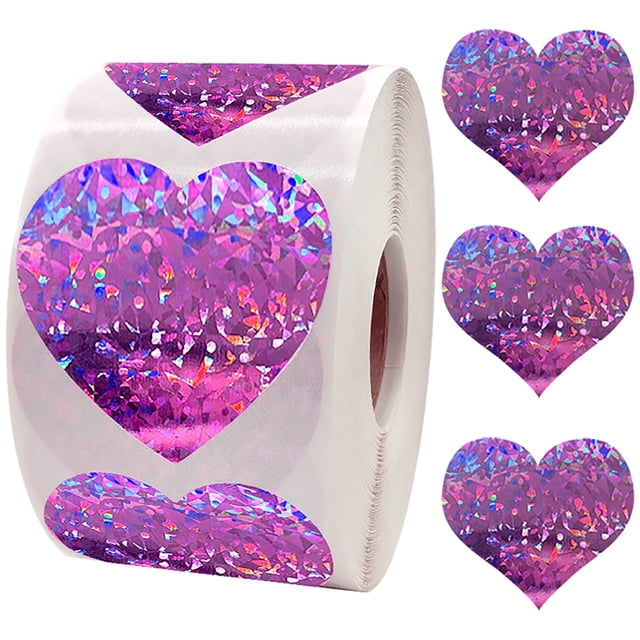 500 Sheets/roll Pack Purple Heart Reflective Stickers Diy Wall Stickers Decorative Self Adhesive Labels