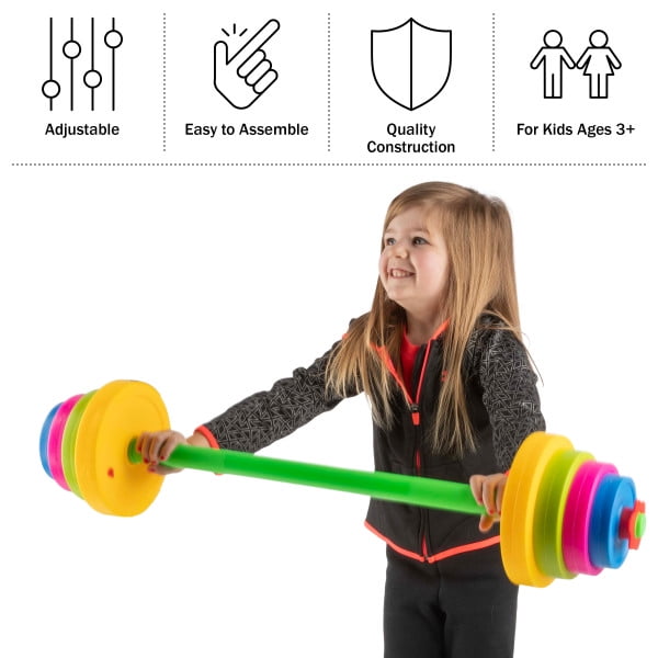 Hey Play Kids Weight Set Barbell and 8 Adjustable Plates for Ages 3 and Up Walmart