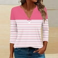 thumbnail image 3 of Scyoekwg 3/4 Sleeve Shirts for Women V Neck Three-quarter Sleeve Tshirts Lightweight Striped Print Graphic Tee Comfy Blouse (Pink,M), 3 of 5