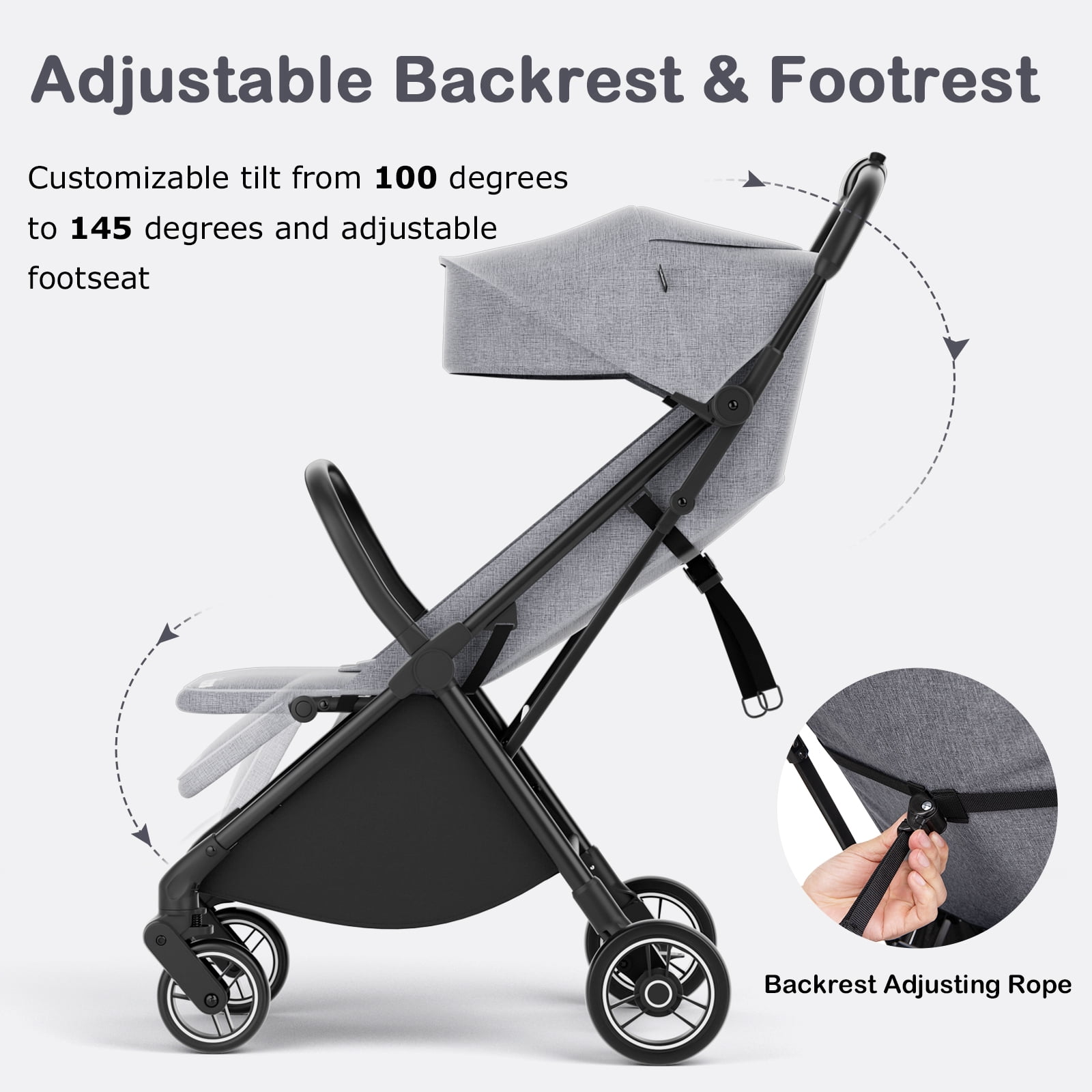 INFANS Lightweight Baby Stroller, 1 Second Fold, Compact Travel Stroller for Airplane with Aluminium Frame, Adjustable Backrest and Canopy, Foldable Infant Toddler Stroller
