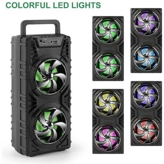 Wireless Portable Colorful LED Lights Karaoke System with Wired Microphone, Black