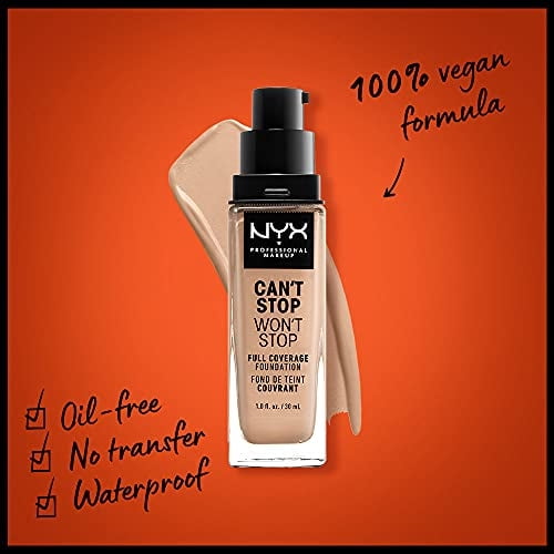 NYX MAQUILLAJE PROFESIONAL Base Can't Stop Won't Stop, Cobertura Total Matte de 24h - Natural