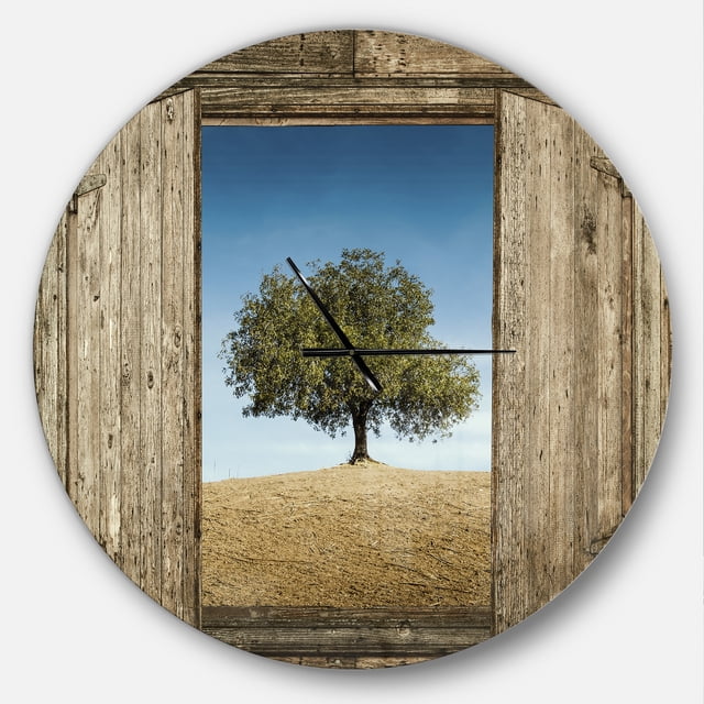 Designart Horloge Murale de Ferme 'fenêtre Ouverte à l'Arbre Solitaire'